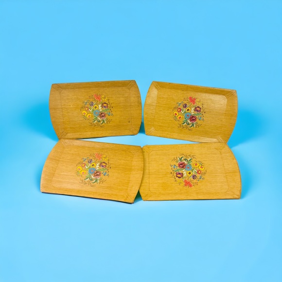 Hasko de Luxe Wooden Lap Trays with Floral Print | Set of 4 (18”L x 11”W)" - Picture 3 of 9